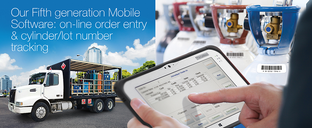 Our Fifth generation Mobile Software: on-line order entry & cylinder/lot number tracking.