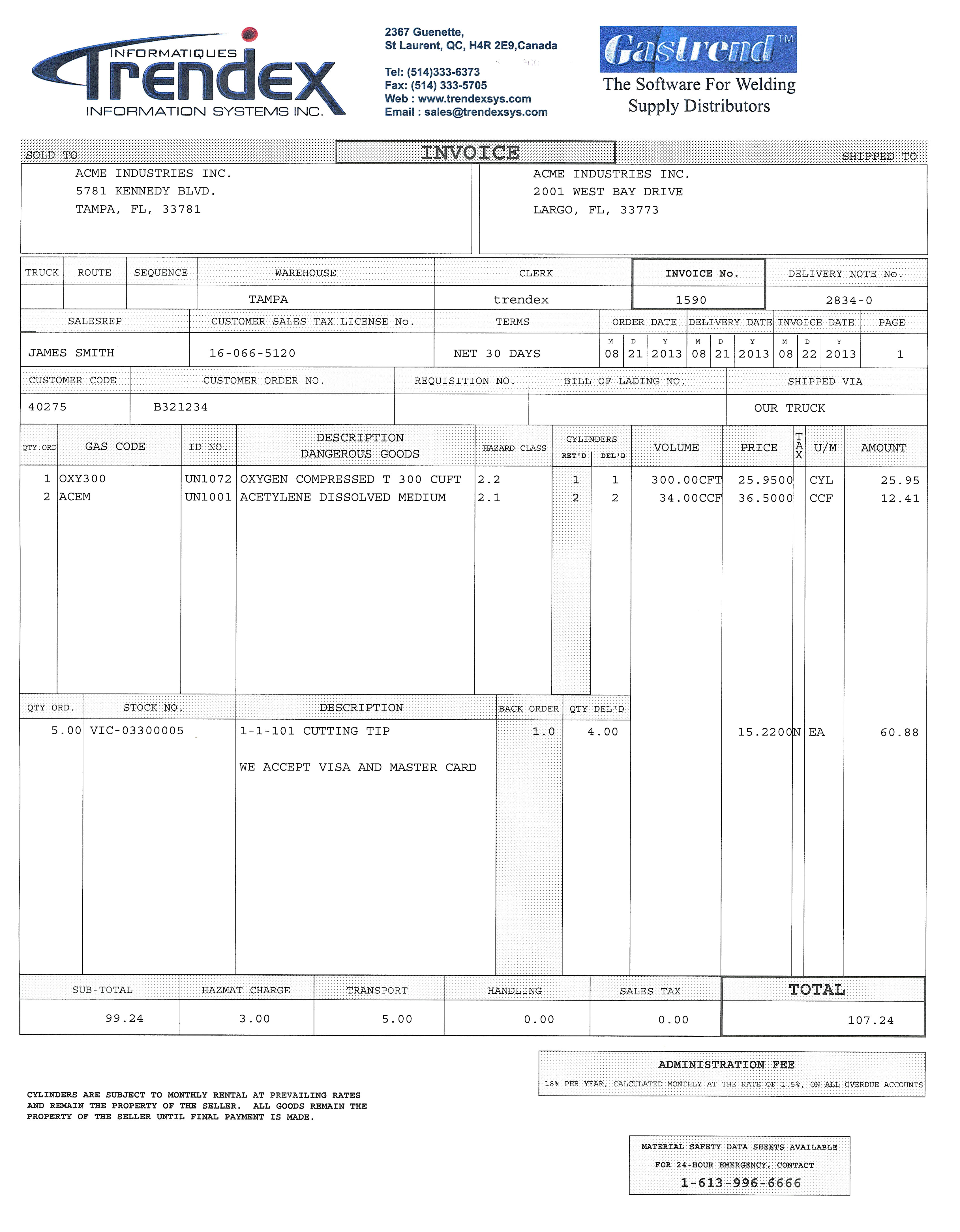 Sample Trendex Invoice made with UnForm